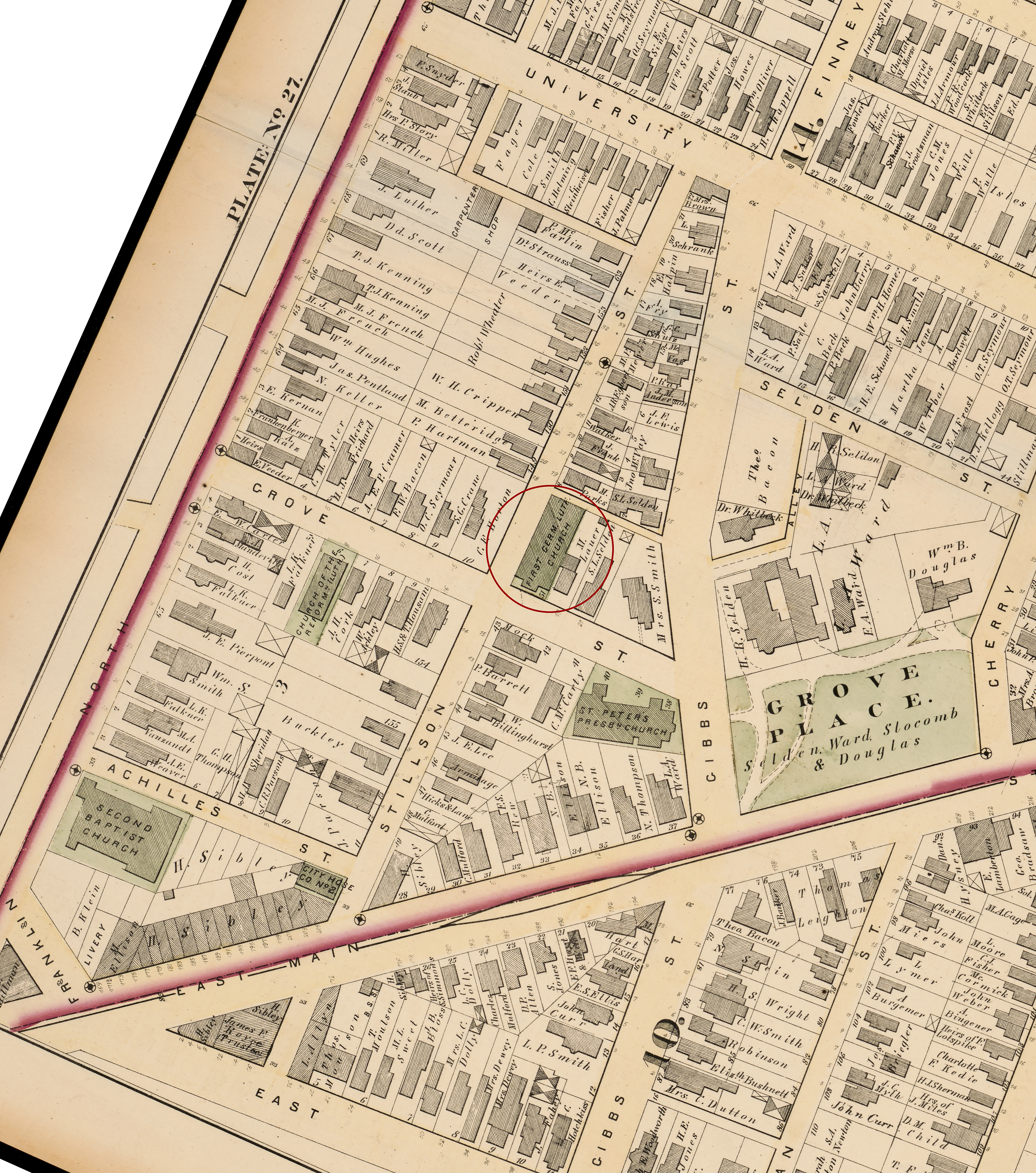 City of Rochester Plate 27 Ward 14 1875 Excerpt oriented north